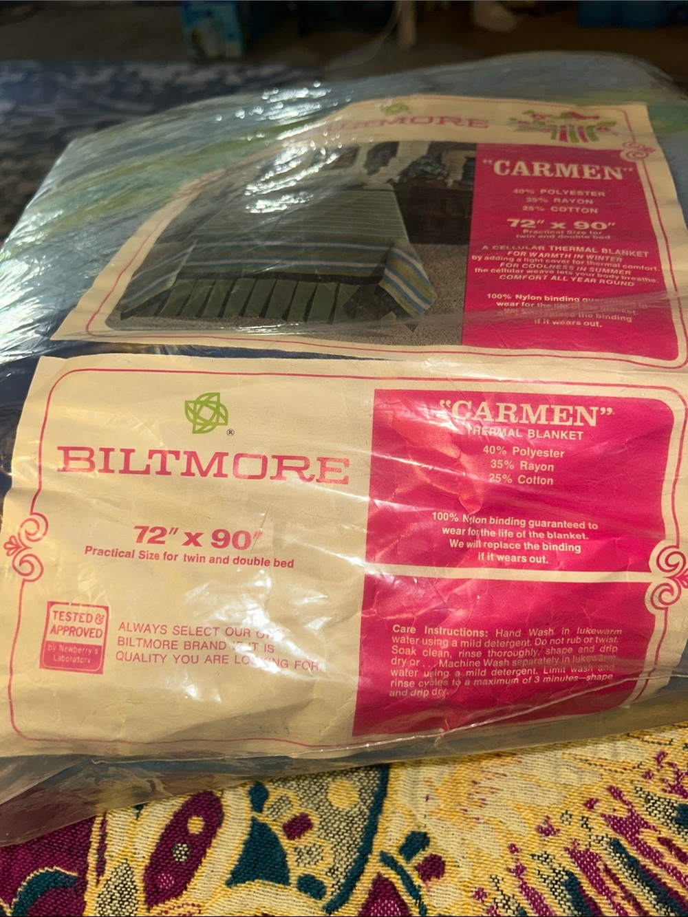 NWT Biltmore vintage thermal blanket in blue hues and yellow colors - Picture 3 of 7